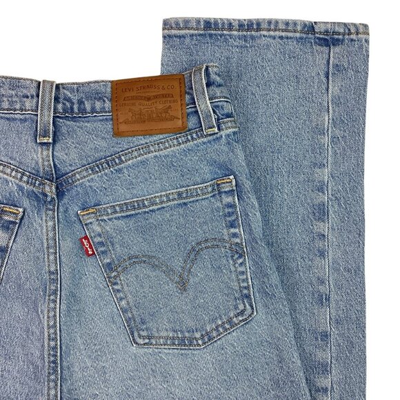 Levis Premium Ribcage Button Fly Straight Jeans Womens 2 High Rise Light Blue De - Picture 9 of 12